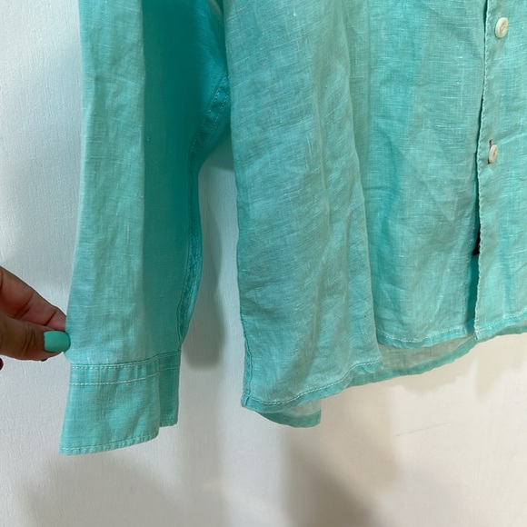 TOMMY BAHAMA MEN RELAX FIT DRESS BUTTON UP SHIRT 100 % LINEN TURQUOISE Sz XL - Picture 8 of 11